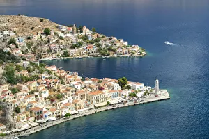 View over Gialos Harbour, Symi Island, Dodecanese Islands, Greece View over Gialos Harbour, Symi Island, Dodecanese Islands, Greece