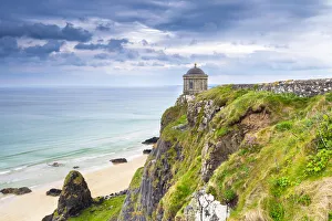 View of the Mussenden temple and the Downhill beach below View of the Mussenden temple and the Downhill beach below
