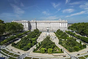 Top view over Plaza de Oriente square with Palacio Real or Royal Palace behind, Madrid Top view over Plaza de Oriente square with Palacio Real or Royal Palace behind, Madrid