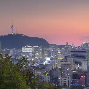 View of Seoul at sunset, South Korea
