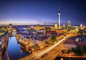 View of the Spree, Nikolaiviertel and Television Tower at the evening, Berlin, Germany View of the Spree, Nikolaiviertel and Television Tower at the evening, Berlin, Germany