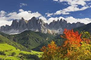 View of Val de Funes against Geisler Peaks (Sass Rigais), St View of Val de Funes against Geisler Peaks (Sass Rigais), St