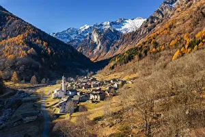 View of the village of Bodengo in autumn, val Bodengo, val Chiavenna, province of Sondrio View of the village of Bodengo in autumn, val Bodengo, val Chiavenna, province of Sondrio