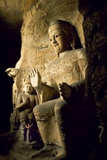 Chinese Prints: Yungang Caves Print - 5th Century Buddha Visitor
