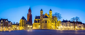 Prints of Vrijthof square at dusk, Mstricht, Limburg, Netherlands Netherlands Prints: Vrijthof Square Print at Dusk, Maastricht
