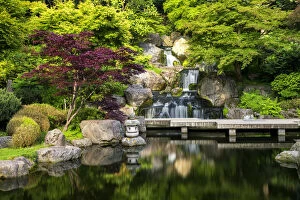 Waterfall in The Kyoto Garden, Holland Park, London, England