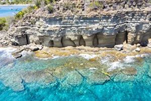 White limestone cliffs Pillar of Hercules washed by Caribbean Sea, aerial view White limestone cliffs Pillar of Hercules washed by Caribbean Sea, aerial view