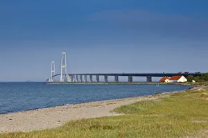 A white sand beach leads towards the East Bridge as seen from Korsor, Denmark A white sand beach leads towards the East Bridge as seen from Korsor, Denmark