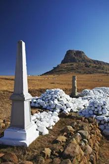 White stone cairns and memorials to British soldiers at Isandlwana, Thukela, KwaZulu-Natal White stone cairns and memorials to British soldiers at Isandlwana, Thukela, KwaZulu-Natal