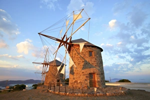 Windmills Of Chora, Patmos, Dodecanese, Greek Islands, Greece, Europe Windmills Of Chora, Patmos, Dodecanese, Greek Islands, Greece, Europe