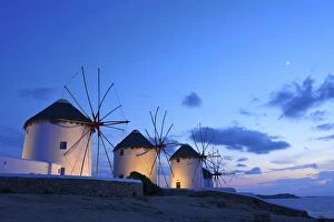 Images Dated 12th June 2013: Windmills Kato Mili, Mykonos-Town, Mykonos, Cyclades, Greece
