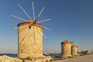 Windmills Along Old Harbour, Rhodes, Dodecanese Islands, Greece Windmills Along Old Harbour, Rhodes, Dodecanese Islands, Greece