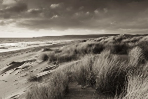 Windswept sand dunes on the beach at Studland Bay, with views towards Old Harry Rocks Windswept sand dunes on the beach at Studland Bay, with views towards Old Harry Rocks