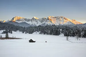 Winter landscape at Geroldsee against Karwendel Range, Klais near Mittenwald Winter landscape at Geroldsee against Karwendel Range, Klais near Mittenwald