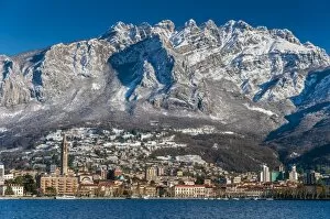 Images Dated 4th December 2010: Winter view of city of Lecco with Mount Resegone in the background, Lake Como, Lombardy