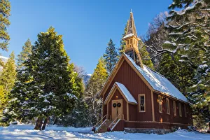 Winter view of Yosemite Valley Chapel, Yosemite National Park, California, USA Winter view of Yosemite Valley Chapel, Yosemite National Park, California, USA