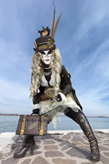 Woman in Steampunk costume posing during Carnival on Burano Island, Venice, Veneto, Italy Woman in Steampunk costume posing during Carnival on Burano Island, Venice, Veneto, Italy