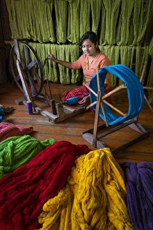 Woman Weaving on Lake Inle Print