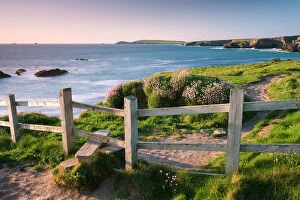 Images Dated 27th May 2010: Wooden stile on Cornish clifftops near Porthcothan Bay, South West Coast Path long