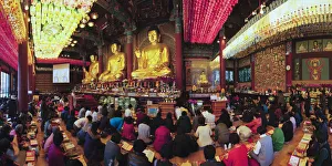 Worshippers inside Joyesa Temple, Jongno-gu district, Seoul, South Korea Worshippers inside Joyesa Temple, Jongno-gu district, Seoul, South Korea