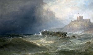 Drifting Gallery: Brig Drifting Ashore off Bamborough, Northumberland (Bamborough Castle, Northumberland with a Wreck)