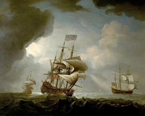 Ominous Gallery: Three English Men-of-War Getting Underway in a Fresh Breeze (Sea Piece)