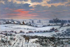 Prints of Artist: Barratt, Thomas - Title: Snow Piece, Bulwell Forest, Nottinghamshire - Date: N/A - Original Medium and Size: Oil on Canvas 35.6 x 53.3 Nottinghamshire Prints: Snow Piece Print, a Bulwell Forest landscape in winter