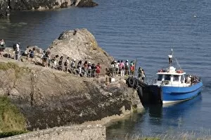 People boarding the Dale Princess Skomer Ferry, Martins Haven, Pembrokeshire, Wales, UK, Europe