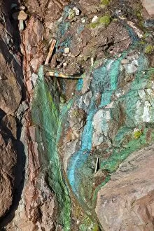 Images Dated 1st June 2009: Sea Cliffs stained green from copper deposits leaching from the old Geevor Tin Mine near St Just