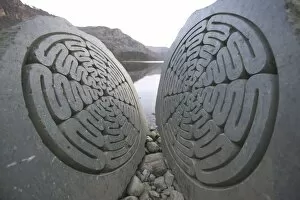 A split rock sculpture on Derwent Water Keswick UK