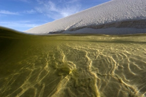 View from inside one of the lakes at Lencois Maranhenses National Park, Santo Amaro, MaranhÃ''o, Brazil View from inside one of the lakes at Lencois Maranhenses National Park, Santo Amaro, MaranhÃ''o, Brazil