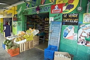 Bacalar. Colorful Mexican Greengrocers shop front