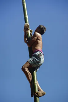 BAMBOO POLE CLIMBING, NAGA WARRIOR TRIBE, NAGALAND, NORTH EAST INDIA BAMBOO POLE CLIMBING, NAGA WARRIOR TRIBE, NAGALAND, NORTH EAST INDIA
