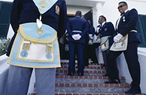 BERMUDA, St Georges Cropped view of freemasons wearing regalia for the Peppercorn BERMUDA, St Georges Cropped view of freemasons wearing regalia for the Peppercorn