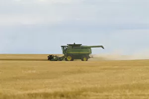 Images Dated 6th November 2009: Canada, Alberta, Magrath, John Deere Combine harvesting wheat