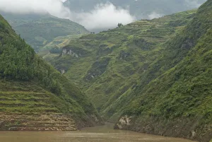 China, Hubei, Three Gorges Terraced hillsides in the Wu Gorge China, Hubei, Three Gorges Terraced hillsides in the Wu Gorge