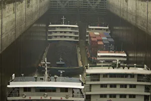 China, Hubei, Sandouping River traffic including coal barge China, Hubei, Sandouping River traffic including coal barge