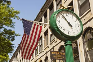 Clock and American flag outside Durgin Park Restaurant, Faneuil Hall Marketplace, Boston Clock and American flag outside Durgin Park Restaurant, Faneuil Hall Marketplace, Boston
