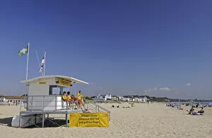 England, Dorset, Poole, Lifeguard Station on Sandbanks Beach