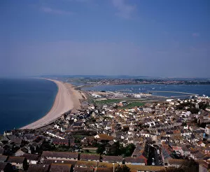 Images Dated 30th January 2009: ENGLAND, Dorset, Portland Elevated view over Chesil Beach from cliff path above town
