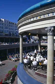 Images Dated 6th October 2008: ENGLAND East Sussex Eastbourne View over the Promenade Band Stand with a brass band