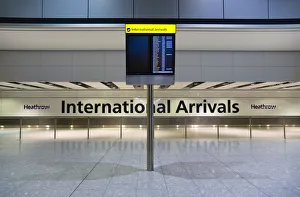 England, London, Heathrow Airport, deserted International Arrivals hall in Terminal 5 England, London, Heathrow Airport, deserted International Arrivals hall in Terminal 5