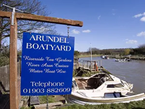 England West Sussex Arundel Sign Boatyard Riverbank England West Sussex Arundel Sign Boatyard Riverbank