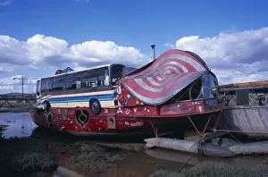 Images Dated 6th October 2008: ENGLAND West Sussex Shoreham by Sea Colourful houseboat fabricated with various bus