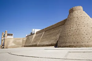 Entrance, outer walls and viewing gallery of the Ark Fortress, Registan Square, Bukhara Entrance, outer walls and viewing gallery of the Ark Fortress, Registan Square, Bukhara
