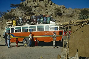 Eritrea, Refugees, Sudanese refugee bus on the road between Keren and Agordat