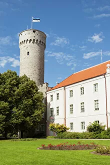 Estonia, Tallinn, Pikk Hermann Tower, part of Toompea Castle, and Estonian Parliament building