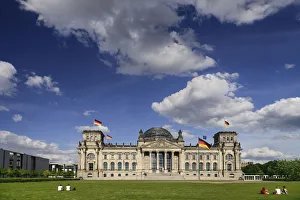 Germany, Berlin, Exterior front view of the Reichstag building which is the seat of the Germany, Berlin, Exterior front view of the Reichstag building which is the seat of the