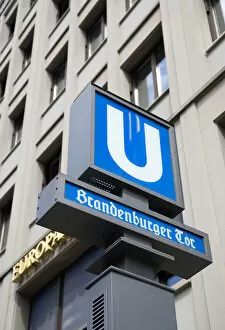 Mitte Gallery: Germany, Berlin, Mitte, blue U-Bahn undergound sign at Brandenburger Tor