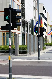 Germany, Berlin, Mitte, a green Ampelmann, or Ampel Man Germany, Berlin, Mitte, a green Ampelmann, or Ampel Man